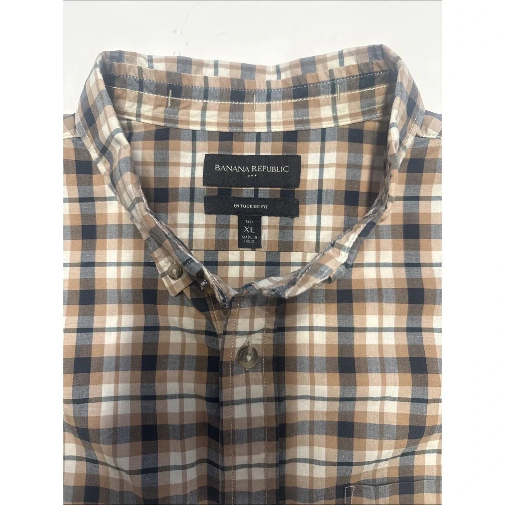 Banana Republic XL Tall Untucked Standard Fit Plaid Long Sleeve Shirt